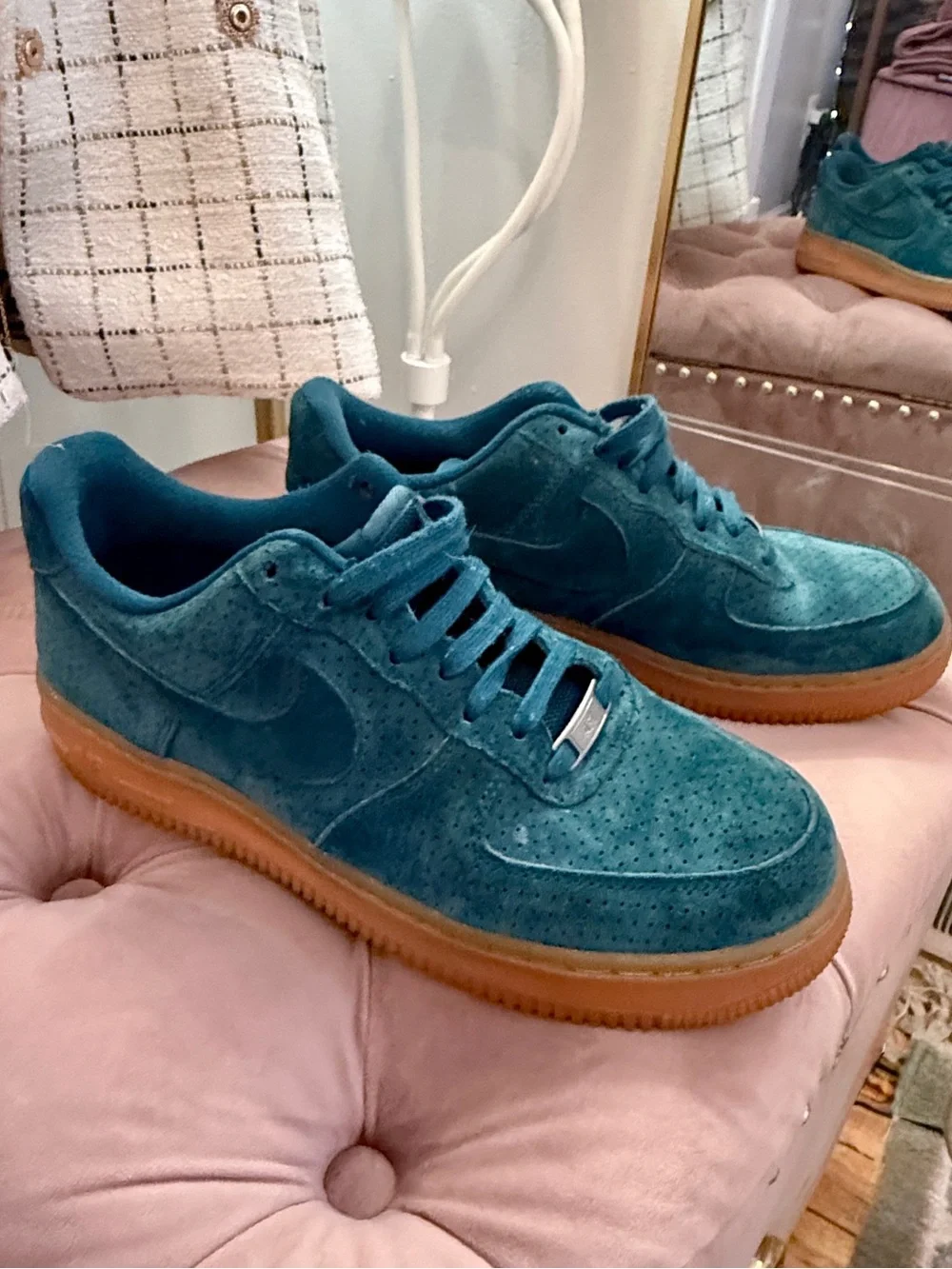 Nike AF1 Teal Suede Sneakers with Gum Sole